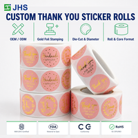 Étiquettes autocollantes roses « Merci pour votre commande » en rouleau avec effet doré pour enveloppes, sacs, boîtes et cadeaux