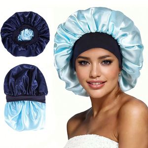 Paquete de 10 Gorros de Ducha Anchos de Color Sólido para Mujer, Aptos para Uso Diario, Gorro de Satén de Seda - Product Image 1