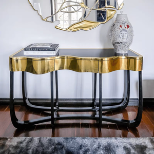 Boca do Lobo bảng điều khiển siêu hẹp hình chữ nhật lối vào foyer bảng nhà hành lang Champagne vàng Tempered Glass Top bàn - Product Image 6