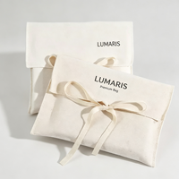 Pochette d'emballage en toile pliable durable et réutilisable avec logo imprimé, sac enveloppe en coton avec nœud en ruban