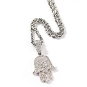 Commercio all'ingrosso di Hip Hop Ha Ghiacciato Fuori DELLA CZ della Mano di <span class=keywords><strong>Hamsa</strong></span> Pendente Della Collana Gioielli - Product Image 2