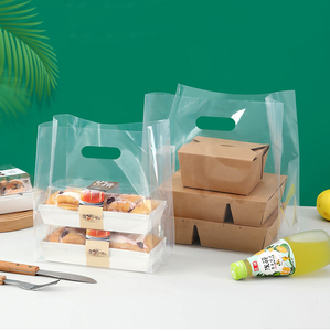 Bolsa de Plástico Transparente Troquelada al por Mayor para Restaurante, Bolsa con Asa para Llevar Comida, Bolsa de Embalaje Personalizada con Logotipo para Pan y Pasteles, Bolsa de Compras - Product Image 2