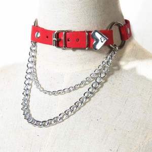 Adjustable Punk Gothic Necklace Stainless Steel Buckle NightClub Accessory-PU Leather Choker Featuring Rivets Hauling <b>Chain</b> - Product Image 1