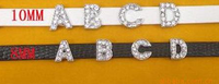 Breloques en métal à glissière en cristal pour bracelet en cuir de 8mm, 10mm, fabrication de bijoux, strass