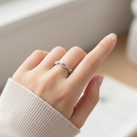 Anillo de Cadena con Eslabones de Zirconia, Joyería Fina, Plata de Ley 925, Anillo Cubano Geométrico Calado para Mujer