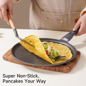 <span class=keywords><strong>Poêle</strong></span> à crêpes antiadhésive en métal noir, disponible en OEM, <span class=keywords><strong>poêle</strong></span> à pancakes, <span class=keywords><strong>poêle</strong></span> à tortillas plate saine et non toxique avec manche en bois, compatible tous feux - Product Image 2