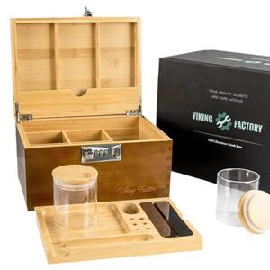 Viking Factory Bamboo <b>Makeup</b> Organizer Wooden Storage <b>Box</b> With Combination Lock Desktop Organizer For Beauty Essentials - Product Image 5