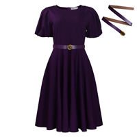 Robe de Bureau Élégante Style Européen-Américain pour Femme, Jupe Trapèze Décontractée, Col Rond, Taille Ajustée, Ample Bas Évasé, Manches Bouffantes