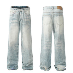 American Retro Wash to Do <strong>Old</strong> <strong>Light</strong> Blue Jeans Male European and American Fashion Brand High <strong>Street</strong> Straight Leg Pants Couple - Product Image 6