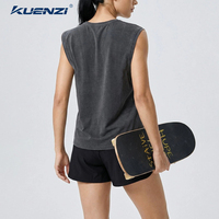 Kuenzi - Camiseta sin mangas para mujer, 100% algodón, 230GSM, de alto gramaje, lisa, con logotipo personalizado, estilo vintage lavado y desgastado, para streetwear, venta al por mayor