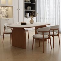 Table à manger ovale en marbre et bois massif de style nordique moderne, ensemble de 4 à 6 chaises, meubles rustiques pour cuisine, salle à manger, salon