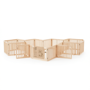 Barreras Plegables para Perros de Madera de Álamo Natural, Corrales Rectangulares para Mascotas con Cierre de Botón a Presión para Interiores - Product Image 1