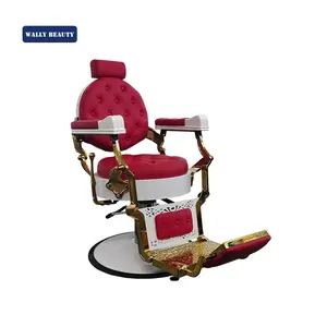 赤い理髪店の椅子の家具プレミアムゴールドフレーム理髪店油圧ラウンジチェアサロンチェア