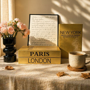 Boîte cadeau décorative dorée haut de gamme en forme de livre, série Lettres de la ville, ornement de bureau pour l'inauguration de la maison, cadeau - Product Image 4