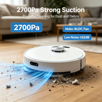 Robot Aspirador Inteligente con Control por Aplicación, Compatible con Tuya, Alexa y Google Assistant, 10 Mapas, Pared Virtual, 2700Pa, Navegación Láser