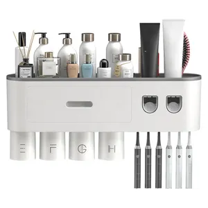 Wall-mounted New Design Holder Toothbrush Holders With 2 Toothpaste Squeezer Dispenser