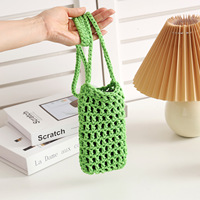 Sac à bandoulière fait main pour téléphone, sac de plage au crochet, nouveau sac fourre-tout mini en corde de coton tressée, couleur unie, style simple et tendance