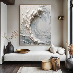 Peinture murale 3D abstraite en plâtre texturé blanc et bleu océanique, idéale pour la décoration de la maison, vente en gros - Product Image 2