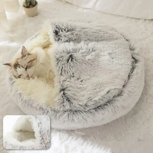 2021 Donut 2 In 1 Accessoires Ronde Capsule Pluche Handgemaakte Kat Bed Huis Hond Kat Cave