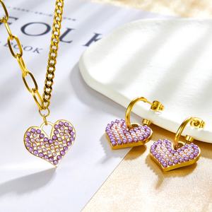 Nuevo Diseño 2022, Juego de Joyería de Collar y Aretes con Colgante de Perlas Coloridas en Forma de Corazón, Chapado en Oro de 18K de Alta Calidad sobre Acero Inoxidable - Product Image 4