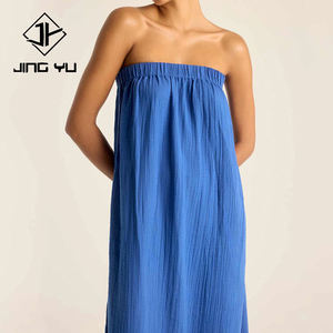 2026 Fashion Wide Elastic Neckline Embroidered Strapless <b>Dress</b> Manufacturer Custom 100% Organic Cotton Beach <b>Dress</b> - Product Image 3