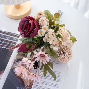 Bouquet de fleurs artificielles Haruka, rose, marguerite, hortensia, tissu tissé en plastique, décoration de mariage et de maison CF01269 - Product Image 3