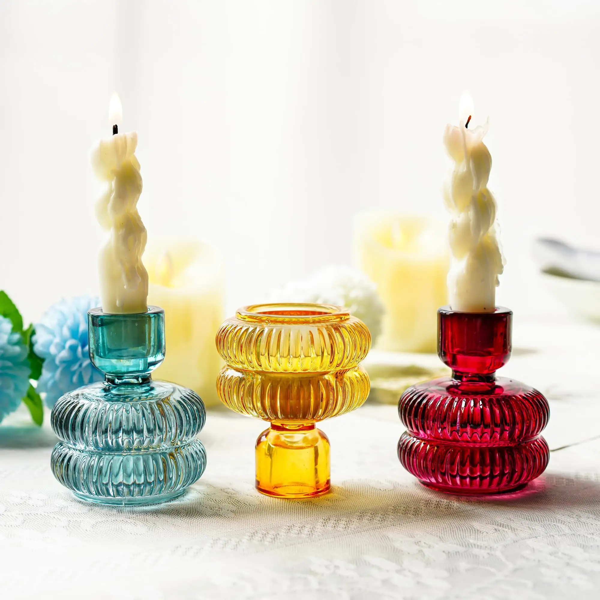 Candelabro votivo de dupla utilização para velas, suporte de velas vintage colorido de luxo sem chumbo, 2024
