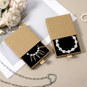 Custom Logo Luxury Brown Drawer Sliding Paper Velvet Necklace Ring Bracelet Packaging Jewelry <b>Box</b> - Product Image 5