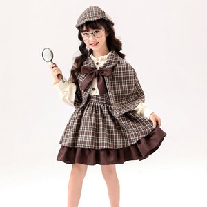 Yi Xiaoyi-Conjunto de disfraz de detective Sherlock Holmes para niñas y mujeres, traje para padres e hijos, vestido de fiesta de Halloween - Product Image 4