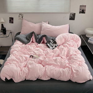 Juego <span class=keywords><strong>de</strong></span> Ropa <span class=keywords><strong>de</strong></span> Cama Reversible Rosa y Gris |   Juego <span class=keywords><strong>de</strong></span> Cama <span class=keywords><strong>de</strong></span> 4 Piezas <span class=keywords><strong>de</strong></span> Algodón Suave Lavado - Product Image 1