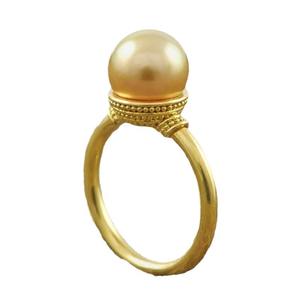 Anello da Cocktail Q932 con Perla Dorata, Incastonatura a Castone Rotondo AAA, Gioiello da Sposa per Donna - Product Image 6