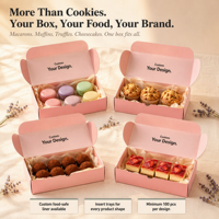 Boîte à biscuits rose personnalisée avec sac en papier, ensemble d'emballage de boulangerie en carton recyclé pour biscuits, faible MOQ pour les petites entreprises