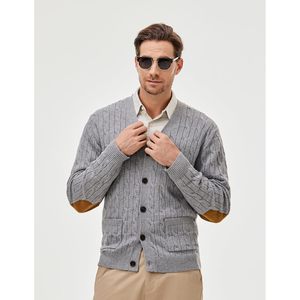 FOXA Mens Cable Knit Cardigan Sweater V Neck Button <b>Down</b> With Pockets Thick Winter Warm Sweaters Regular Sleeve Solid Pattern - Product Image 2
