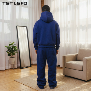Customized Sustainable Heavyweight Hooded Printed Plus Size Vintage Casual Solid Spring Hoodie Sweatpants <b>Set</b> Men's Sweatsuits - Product Image 4