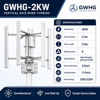 Éolienne à axe vertical GWH-2KW à 5 pales, rotor en alliage d'aluminium haute résistance, diamètre 2,1 m, hauteur 3,2 m, VAWT