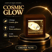 Lampe de nuit en cristal cubique moderne gravée en 3D, base en bois massif, lampe de bureau LED à brancher, décoration de salon, cadeau pour la maison