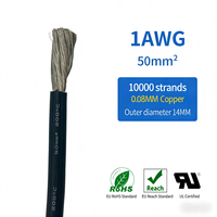 Cable de alimentación flexible de silicona OFC estañado de 1 AWG, 50 mm², 1 calibre, 10000 hilos, 600 V, 200 °C para BESS, UAV, baterías, puente de batería y tracción de vehículos eléctricos
