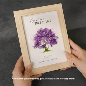 Marco de Fotos de Árbol de la Vida con Piedras Preciosas Hechas a Mano al por Mayor |   Piedras Curativas de Cristal Auténtico (Amatista, <span class=keywords><strong>Cuarzo</strong></span> <span class=keywords><strong>Rosa</strong></span>) |   Arte Mural <span class=keywords><strong>Espiritual</strong></span> en 3D - Product Image 2