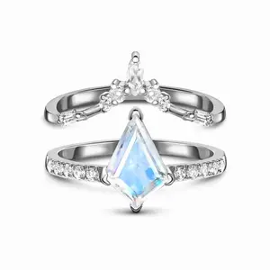 New Trend Fashion Moonstone Square Design Kite Fashion Jewelry Wedding Rings Silver Ring