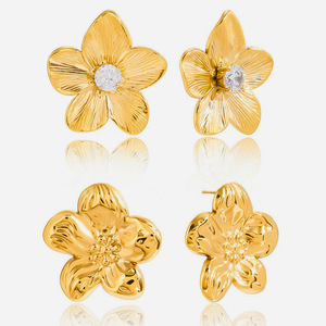 Flower <b>Stud</b> <b>Earrings</b> Gold Plated Stainless Steel Bezel Set <b>Crystal</b> Women's Everyday Wear Jewelry - Product Image 1