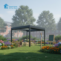 Pergola Solaire en Aluminium Sweet Home avec Toit Rétractable Motorisé à Lames Orientables, Écran LED, Abri d'Ombrage Étanche Style Antique