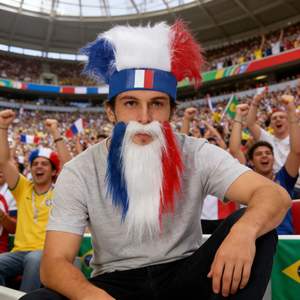 Set di Decorazioni per Tifosi della Nazionale Francese di Calcio: Parrucca e Barba Lunga Colorata per Sostenere i Propri Capi - Vendita all'Ingrosso - Product Image 1