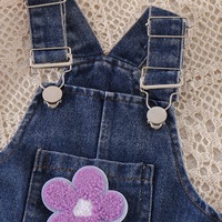Ensemble T-shirt côtelé violet à manches volantées et short en jean brodé floral pour filles - Tenue d'été