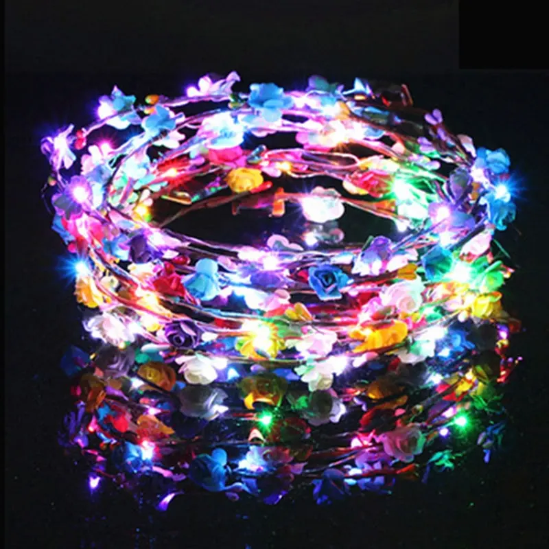 LED אור עד זר גומייה לשיער גרלנד Boho Headpieces עבור פסטיבל חתונה ליל כל הקדושים מסיבת כתר פרח סרט