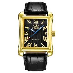 SEWOR Watch Top Brand Luxury Rectangular Men Automatic Mechanical Watch Roman Display Antique Clock Relogio Wrist Watch