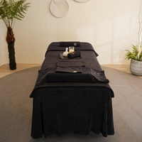 Ensemble de 7 pièces : Jupe de table de massage noire en velours, ensemble de draps de protection et ensemble de serviettes de soin du visage, avec logo personnalisé