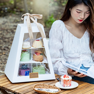 กล่องเค้กกระดาษลูกฟูกใสสำหรับงานเลี้ยงน้ำชายามบ่าย แบบ 1 <span class=keywords><strong>2</strong></span> <span class=keywords><strong>3</strong></span> ชั้น พร้อมหูหิ้ว - Product Image 6