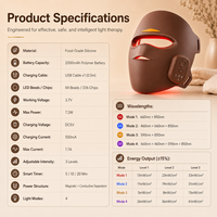 Masque de beauté photonique personnalisé IBN, 336 ampoules LED (longueurs d'onde 450 nm/590 nm/660 nm/850 nm) - Anti-âge, réparation de la peau, silicone de qualité alimentaire