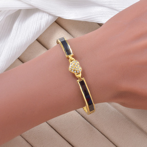 anti-fade glossy 18k gold custom bulk wholesale delicate heart <b>crystal</b> streamlined black enamel timeless chic bangle <b>bracelet</b> - Product Image 1