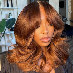 Pelucas Bang <span class=keywords><strong>Canela</strong></span> Marrón Onda suelta <span class=keywords><strong>Cabello</strong></span> humano HD Cierre <span class=keywords><strong>de</strong></span> encaje transparente Pelucas frontales con parte libre Línea <span class=keywords><strong>de</strong></span> <span class=keywords><strong>cabello</strong></span> natural - Product Image 3